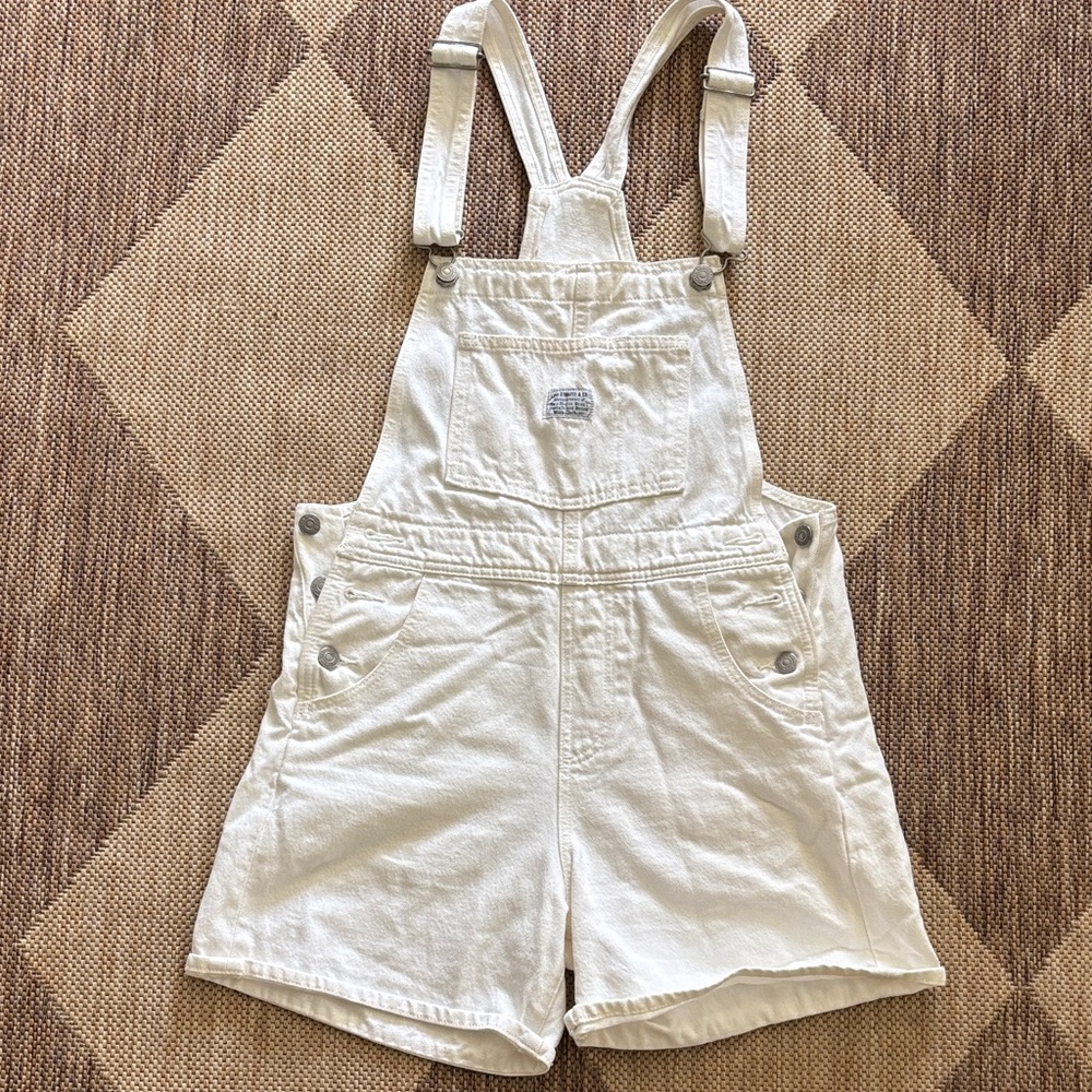 Levi's White Denim Short Overalls Shortalls